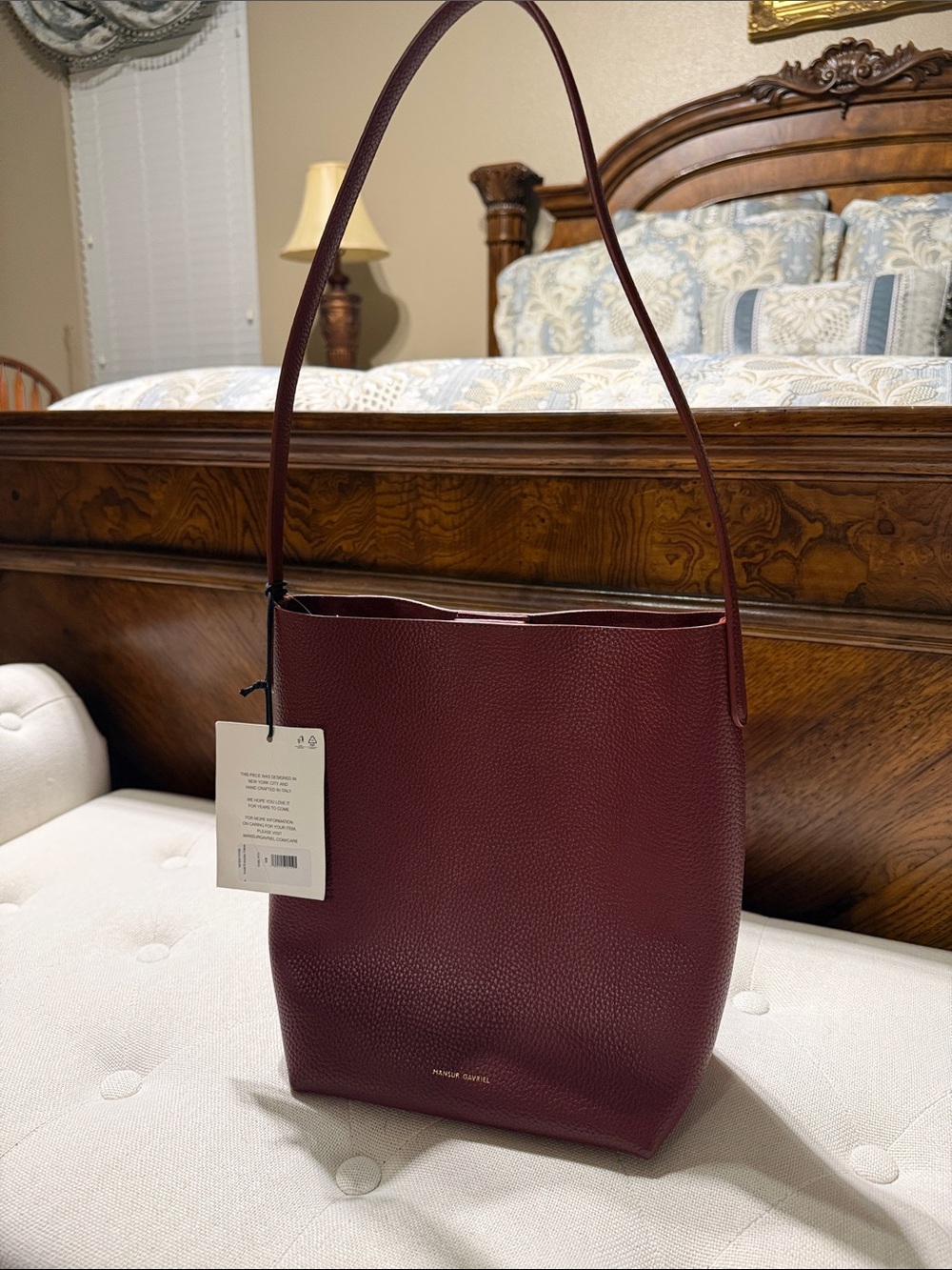 Mansur Gavriel Small Everyday Cabas Burgundy Shoulder Bag - Minimal Pebble Tot